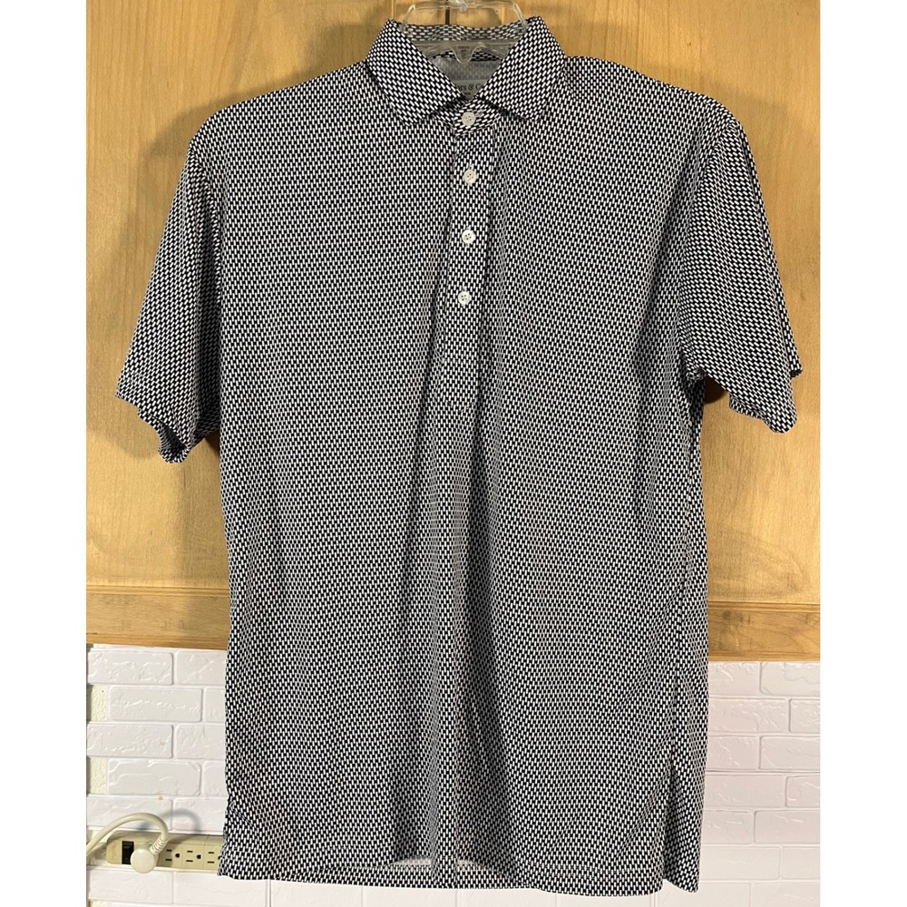 Collars & Co. Dress Collar Polo Mens Medium Black White Geometric Short Sleeve
